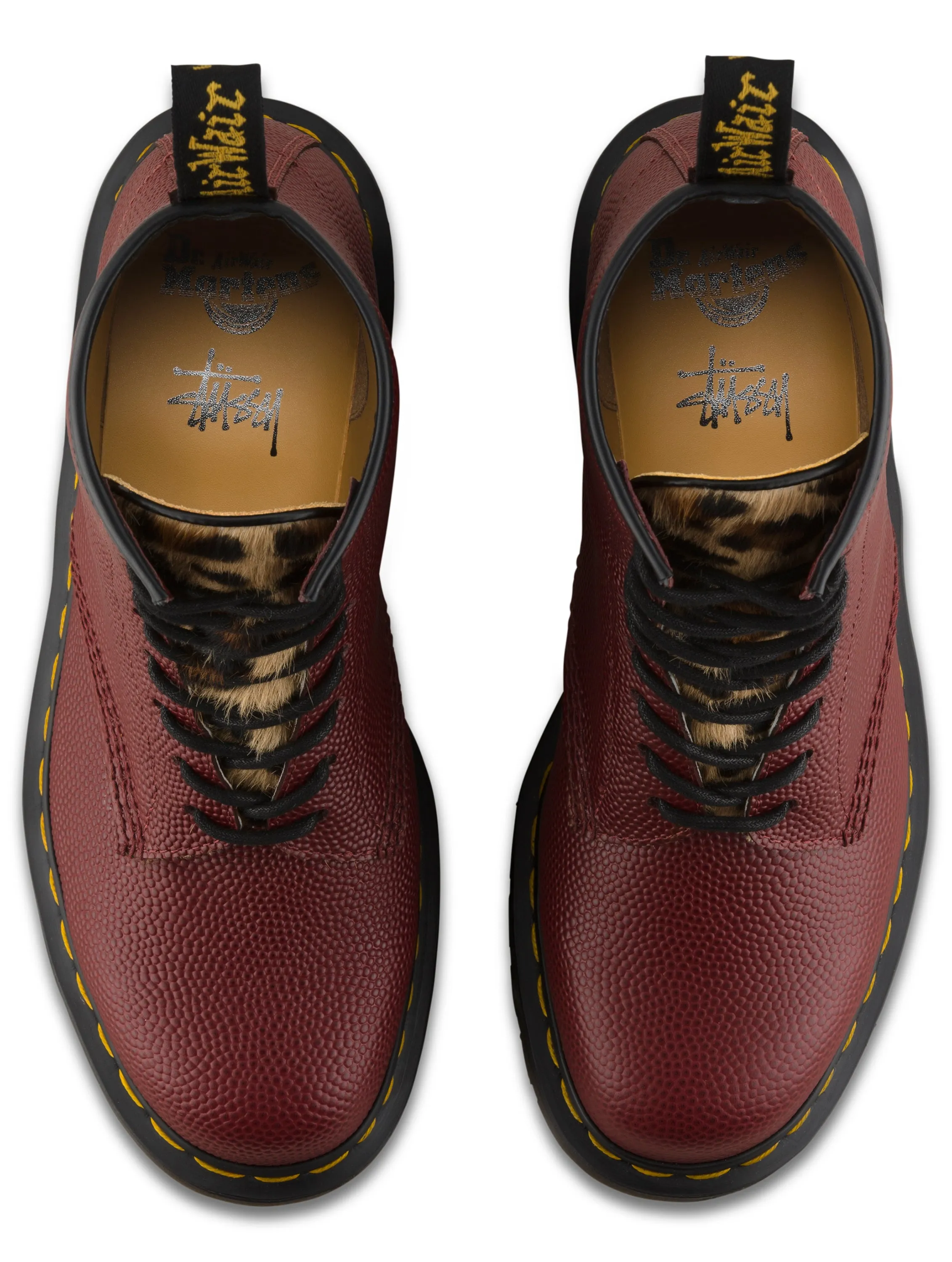 1460 Stussy Cherry Red Leo Pebble Italian Hair On Leather Lace Up Boots