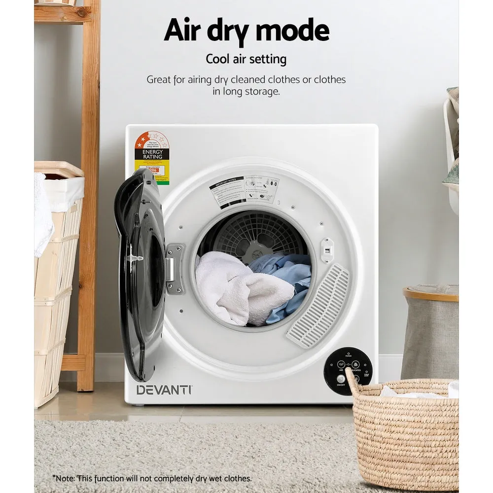 5kg Auto Tumble Dryer w/ Humidity Sensor, Child-Lock - Devanti