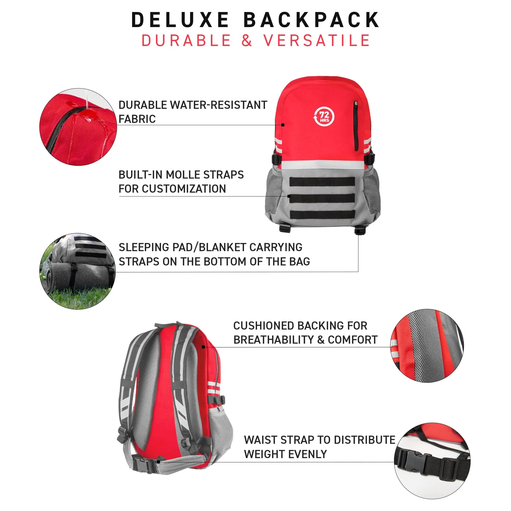 72HRS Red Deluxe Backpack