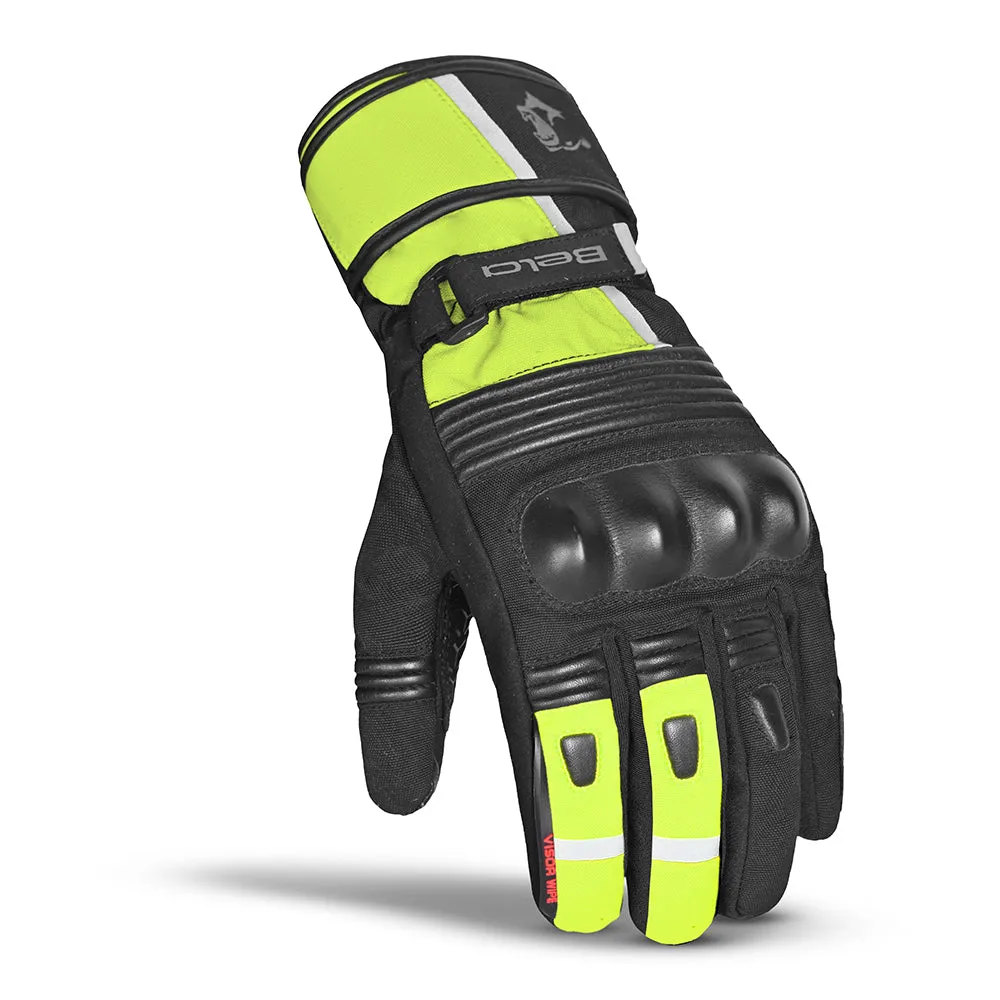 BELA Ice Winter Lady Motorcycle Leather Gloves Black Yellow Fluo