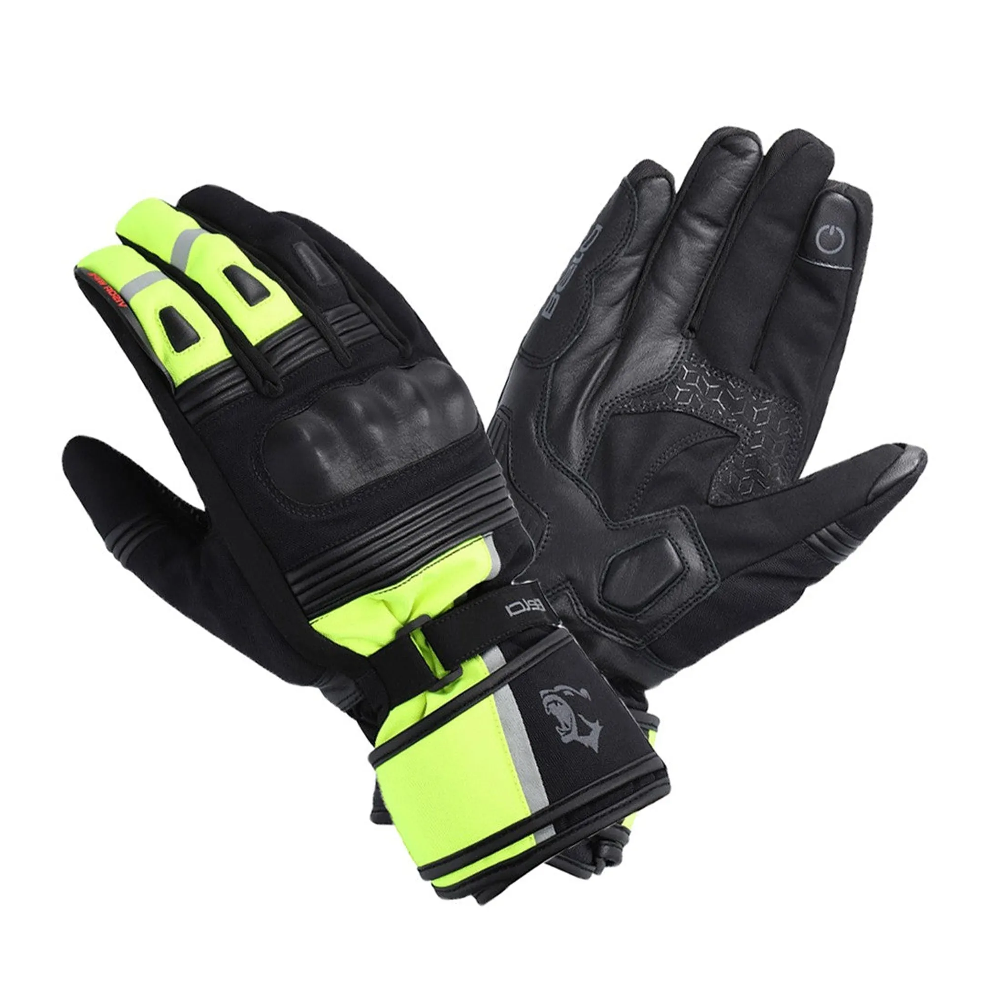 BELA Ice Winter Lady Motorcycle Leather Gloves Black Yellow Fluo