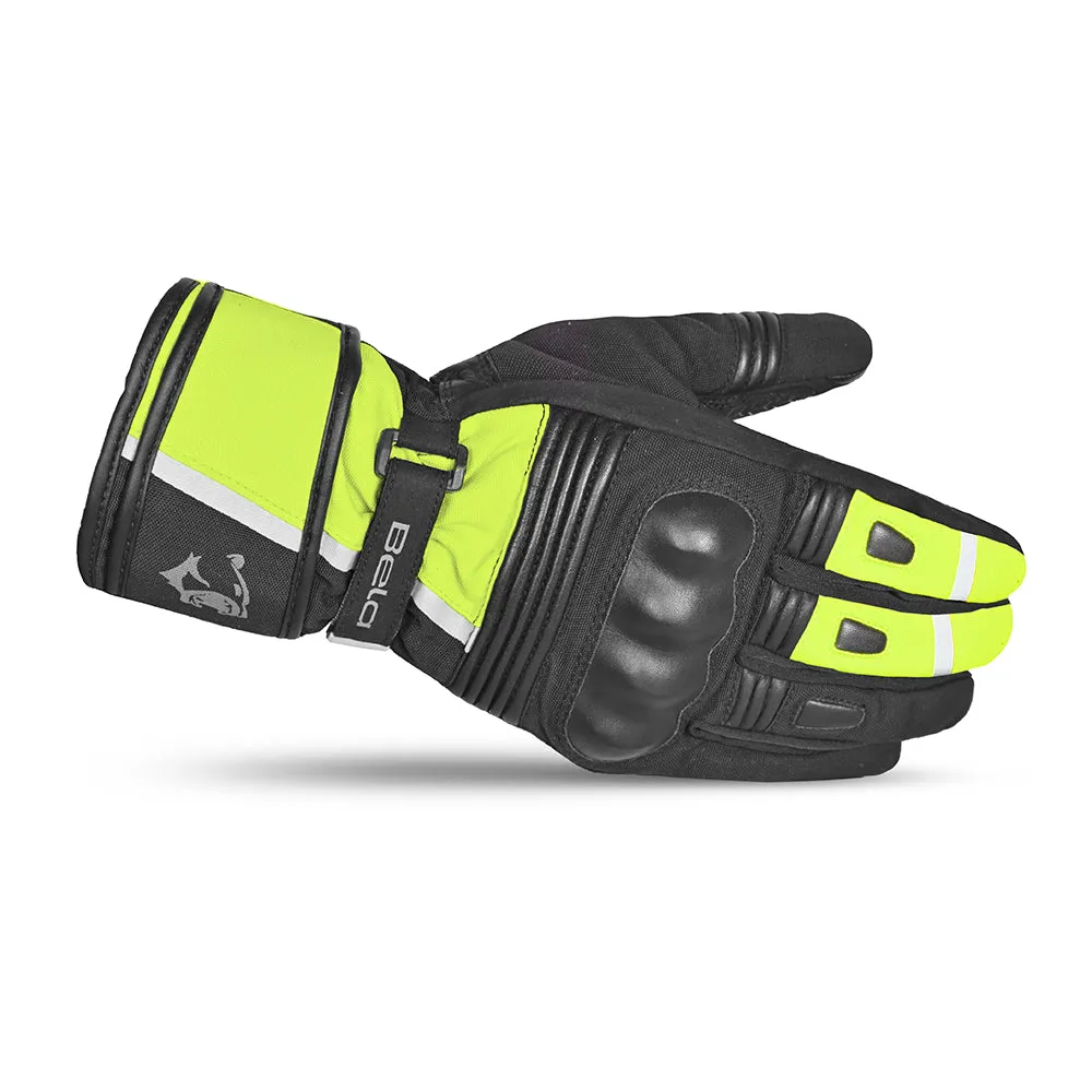 BELA Ice Winter Lady Motorcycle Leather Gloves Black Yellow Fluo