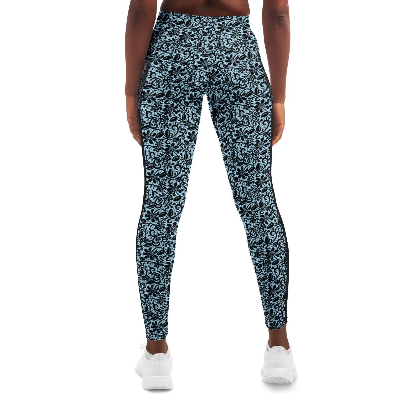 Blue and Black Lace Mesh Pocket Legging