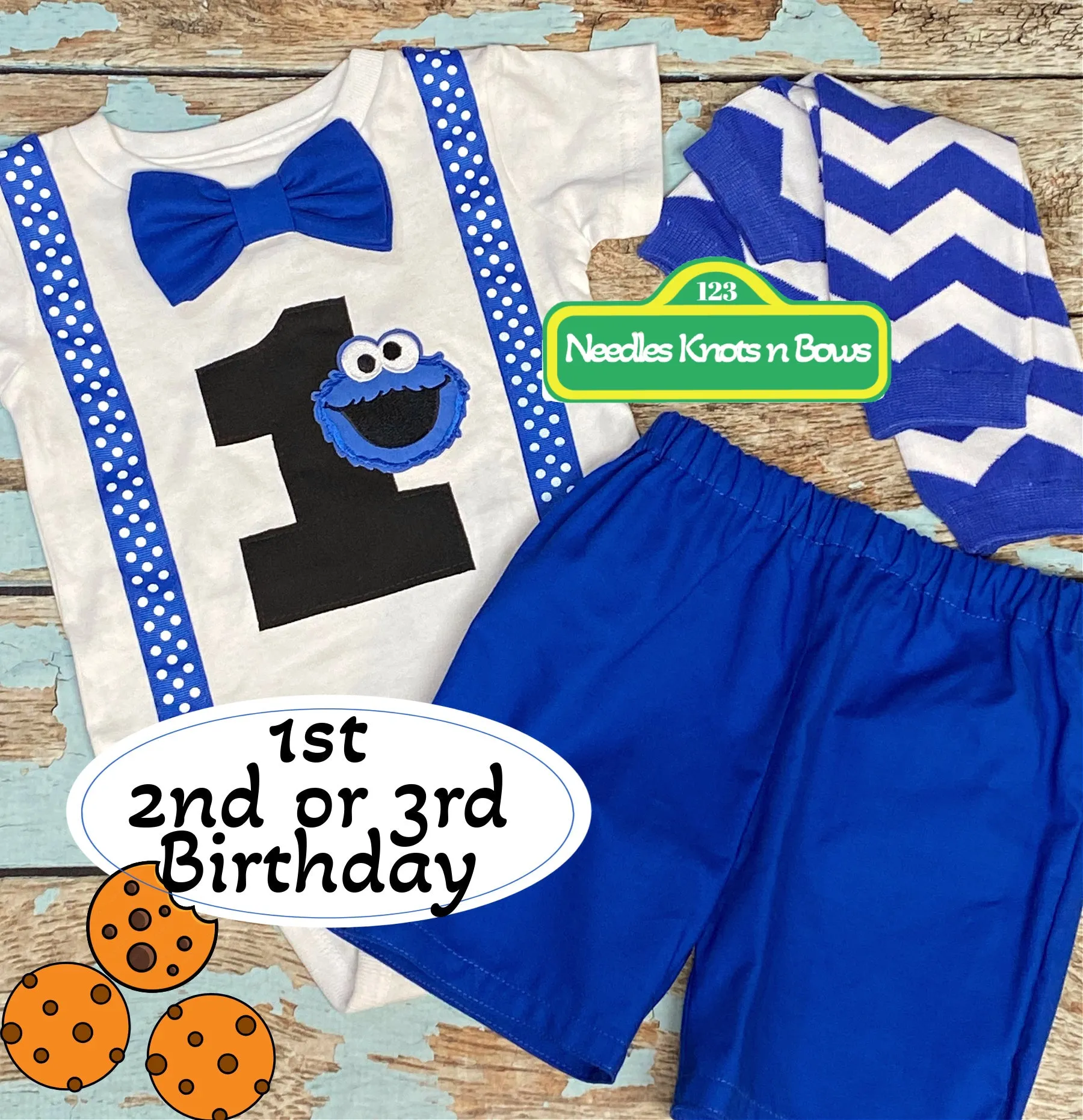 Boys Cookie Monster Birthday Outfit, Boys 1st Birthday Outfit