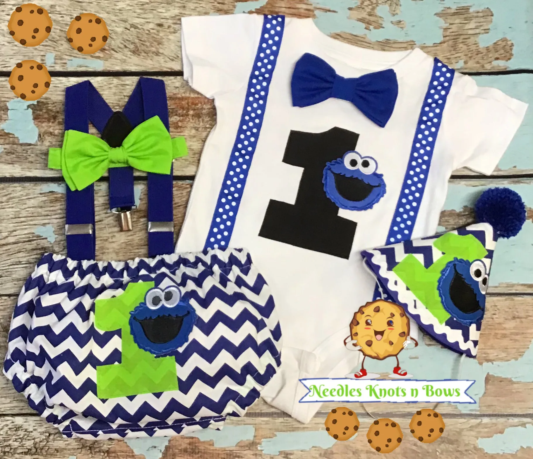 Boys Cookie Monster Cake Smash Outfit