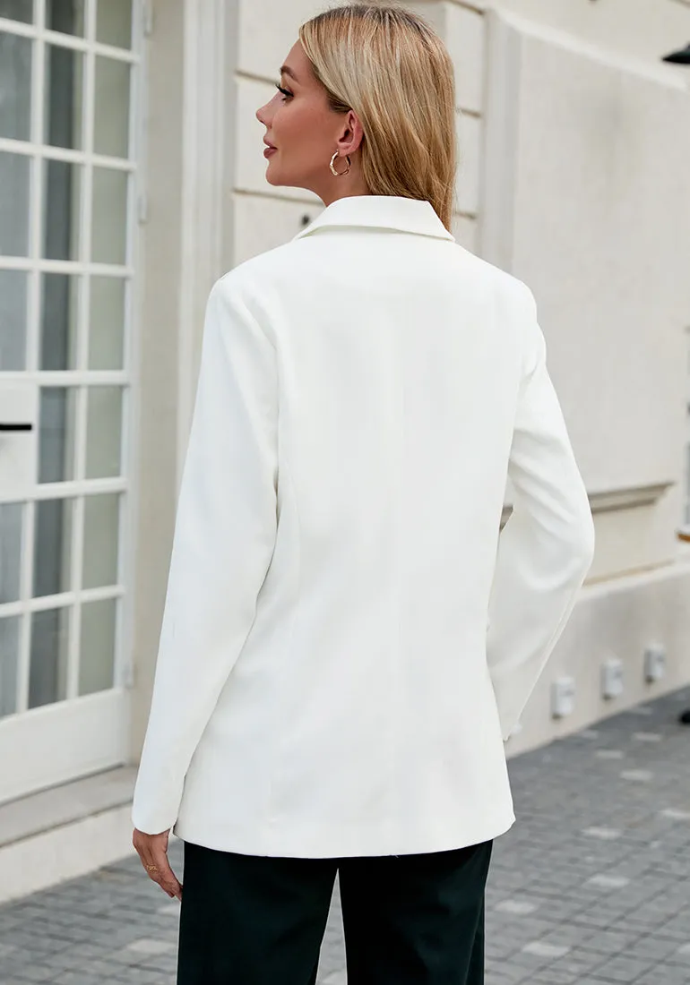 Bright White Women's Classic Twill Loose Fit Business Casual Blazer