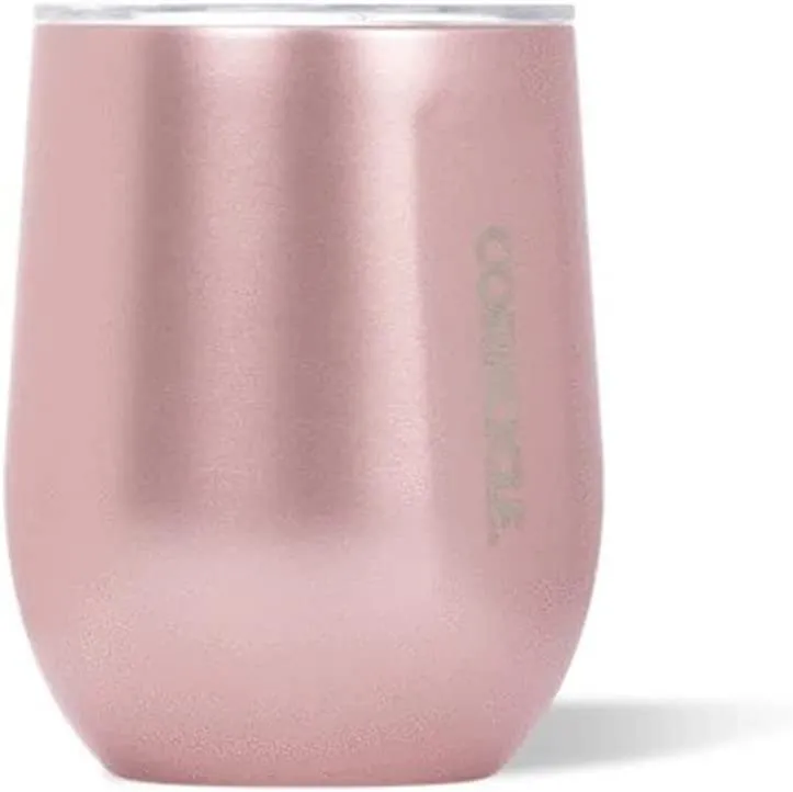 Corkcicle Luxe Collection 12 Ounce Triple Insulated Stainless Steel Stemless Travel Cup with Lid & Silicone Bottom for Hot and Cold Drinks