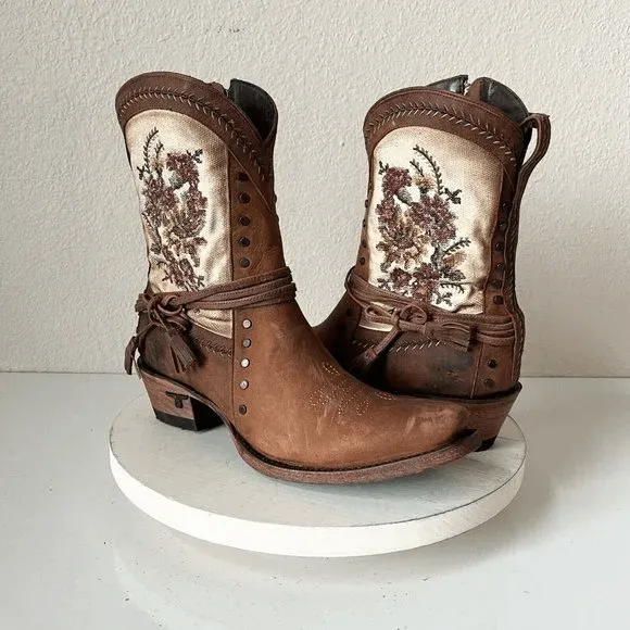 Cowboycore Flowers Embroidery Cowgirl Brown Boots