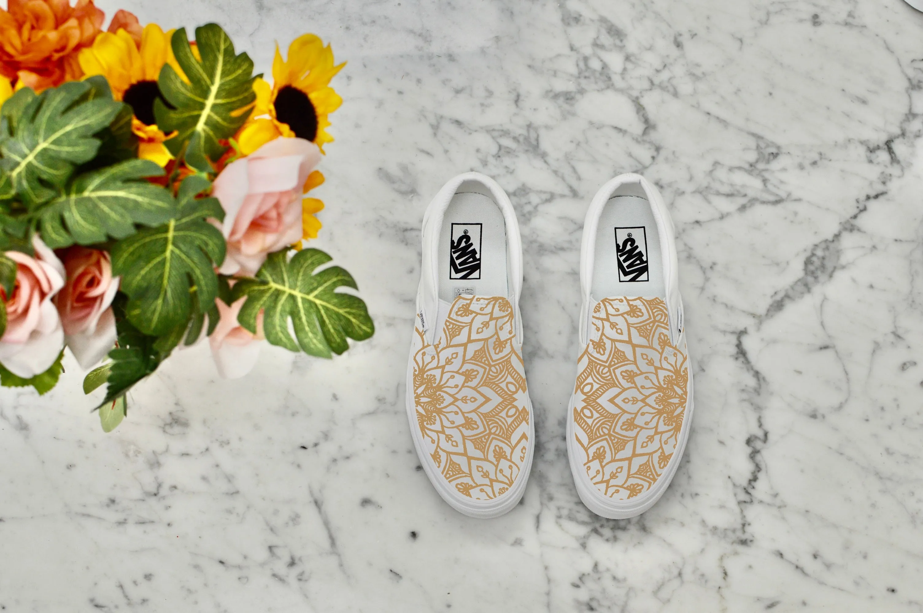 Custom Vans Shoes - Custom White Slip On Shoes for Custom Wedding