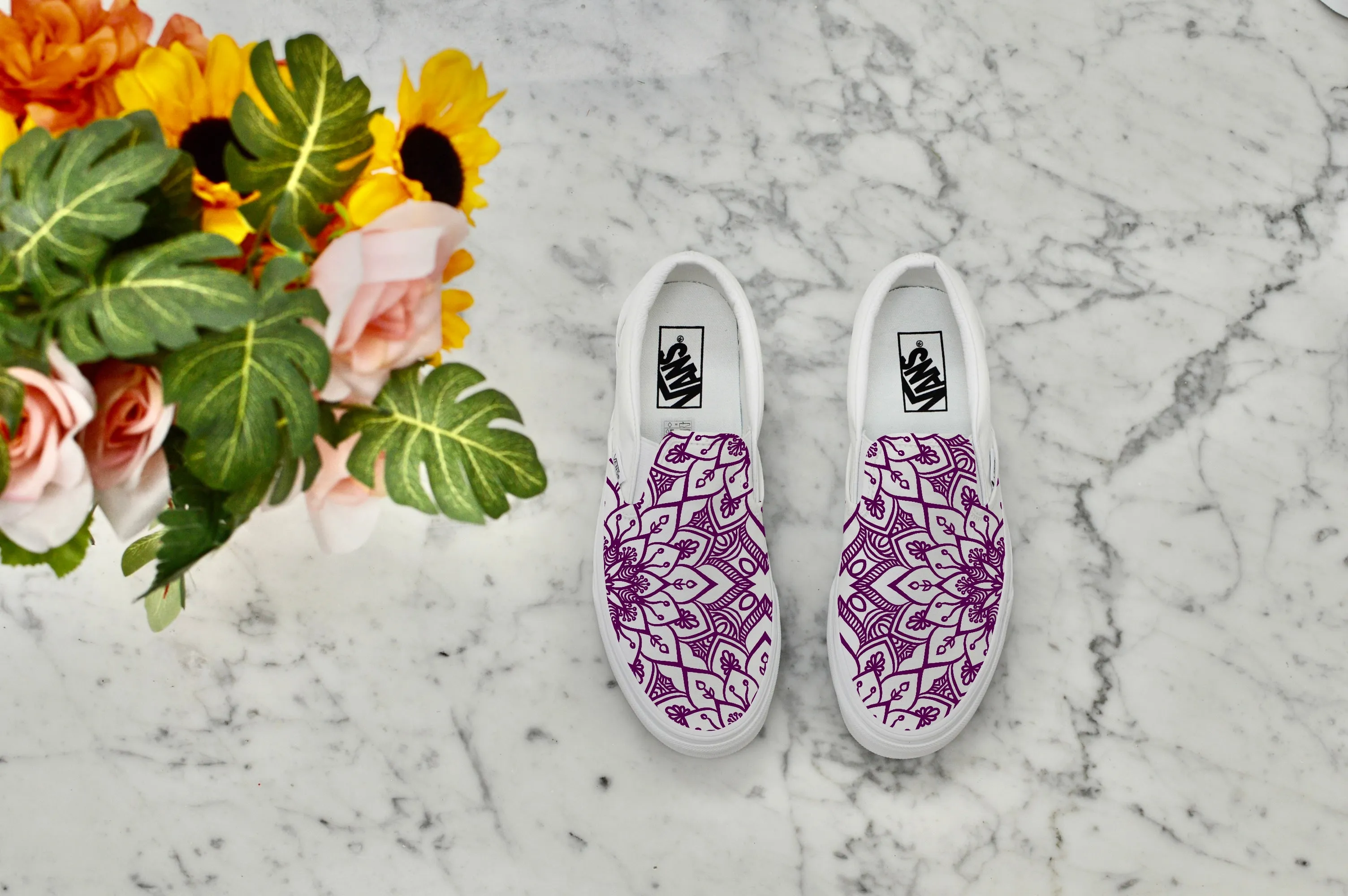 Custom Vans Shoes - Custom White Slip On Shoes for Custom Wedding