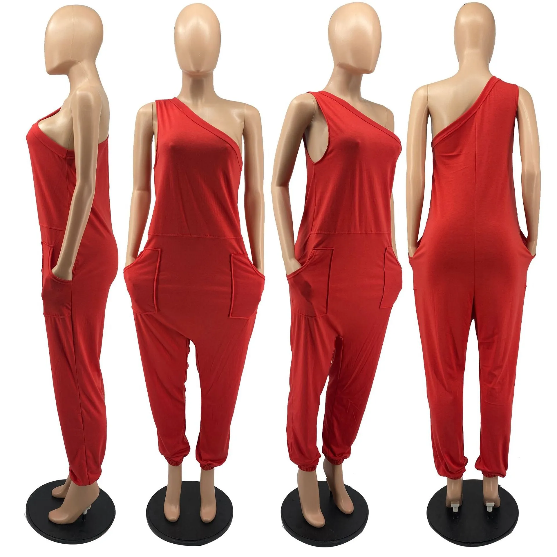 Diagonal shoulder sports Jumpsuit AY2028