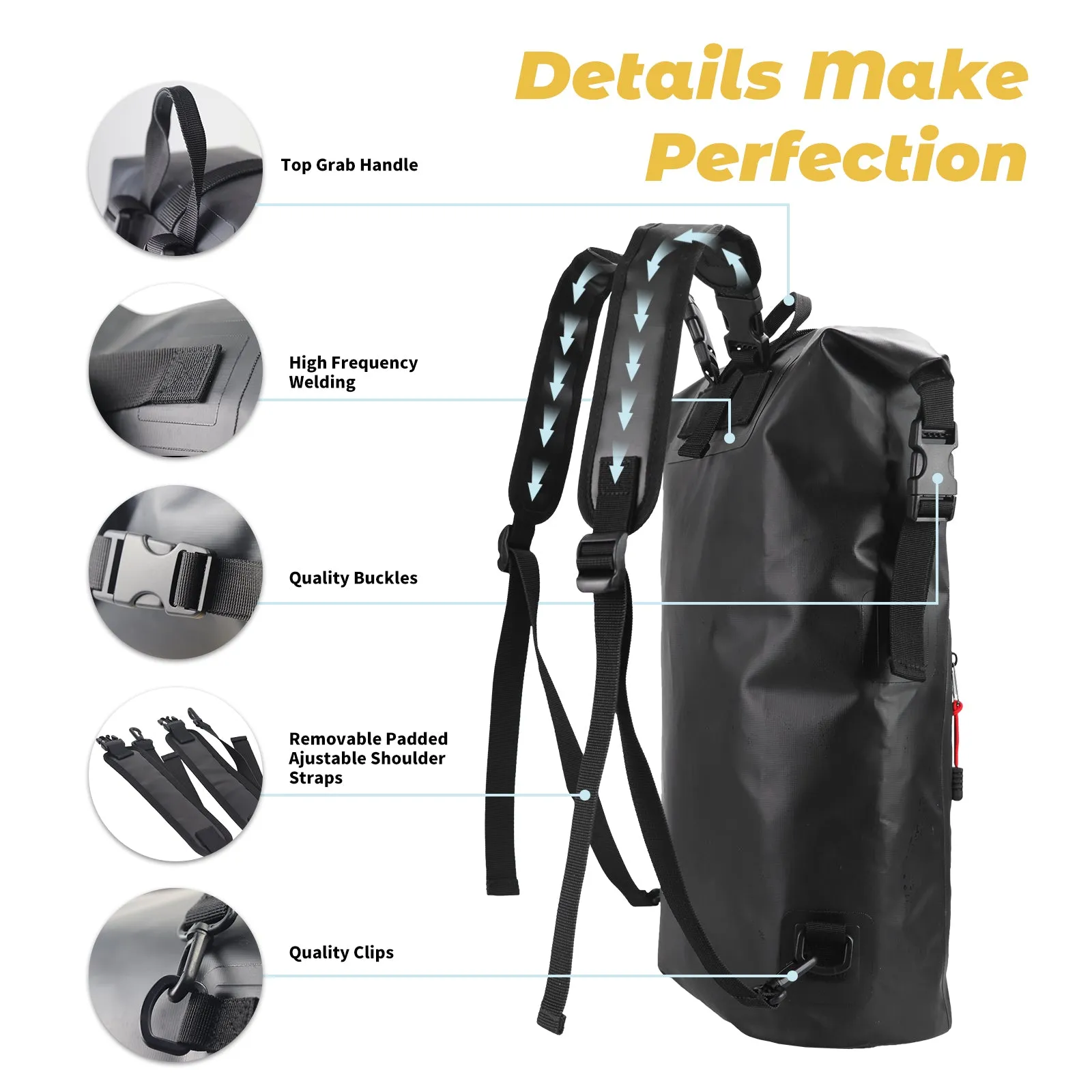 Dry bag Waterproof Backpack With Zipper Pocket 25L BLACK