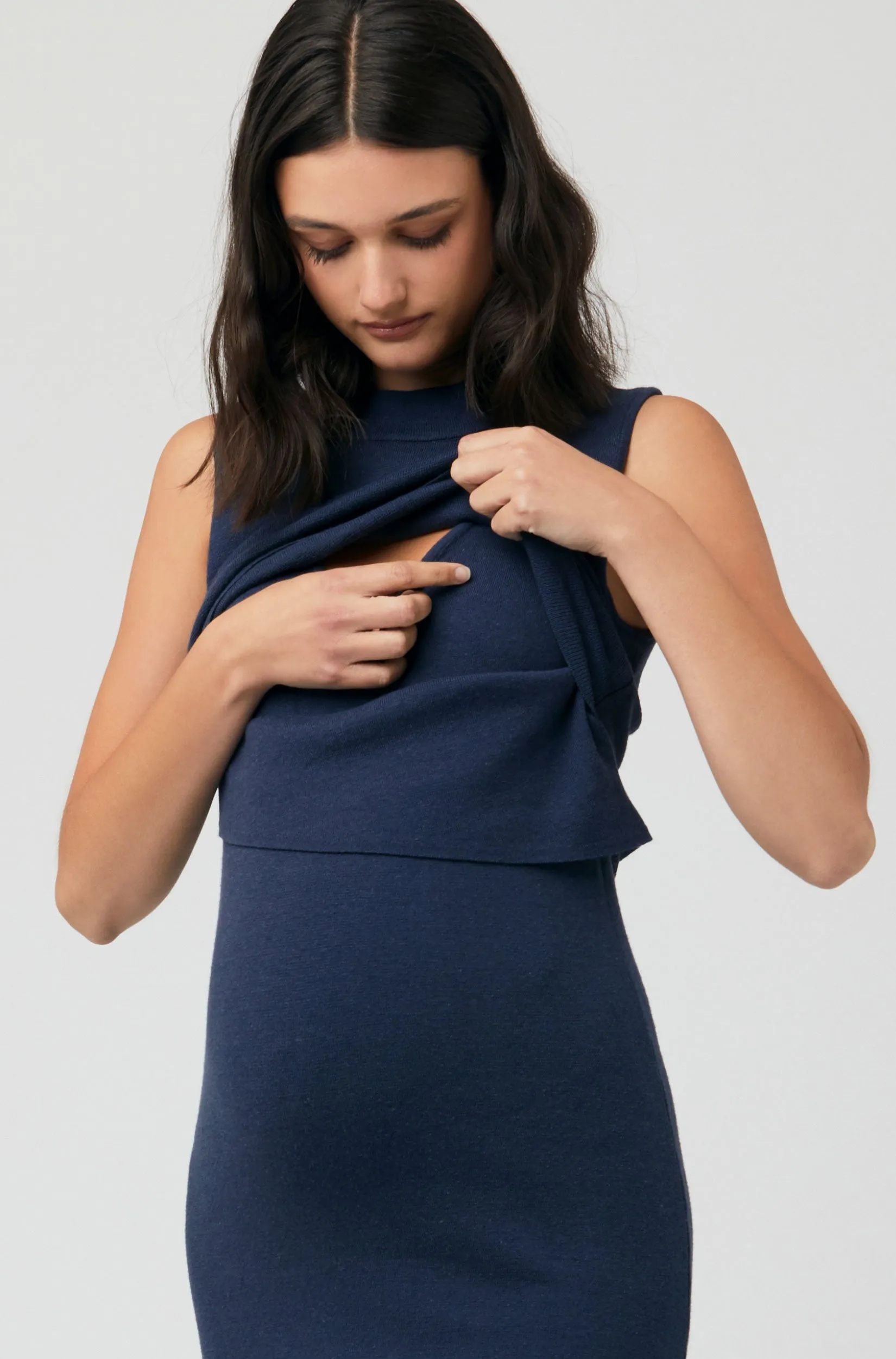 Emma Knit Maternity Nursing Dress in Indigo