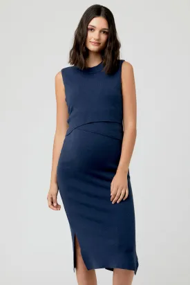 Emma Knit Maternity Nursing Dress in Indigo