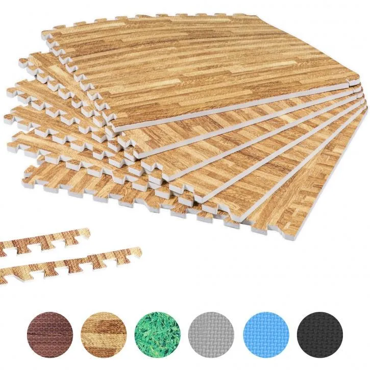 Floor Mat Set - 6 Mats 12 Edges - Wood Effect