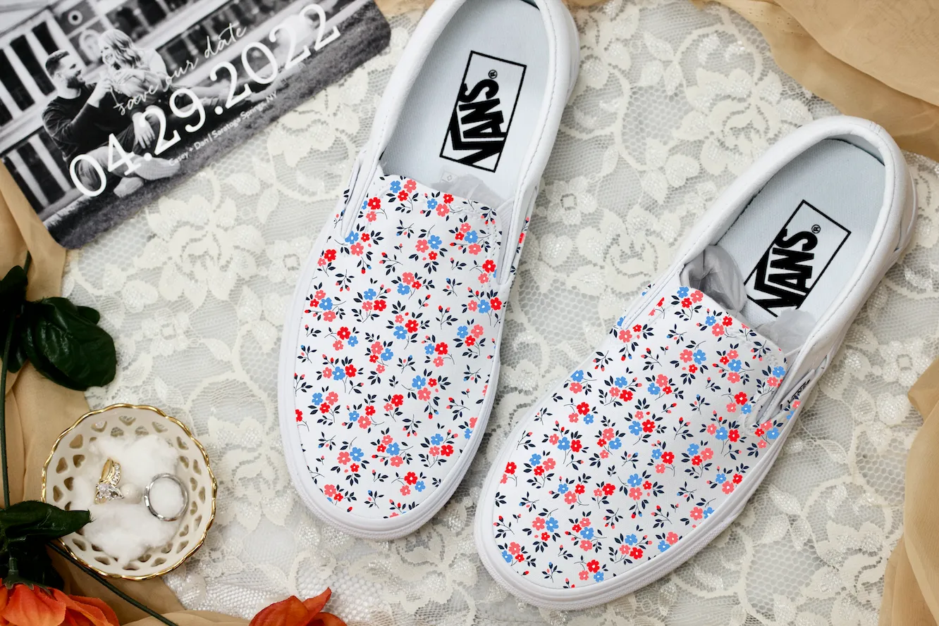 Floral Custom Shoes - Custom White Slip On Shoes for Custom - Custom Vans Shoes