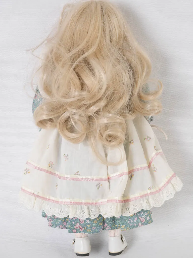 French Porcelain doll w/ blonde hair and pretty floral & lace dress 16¼"