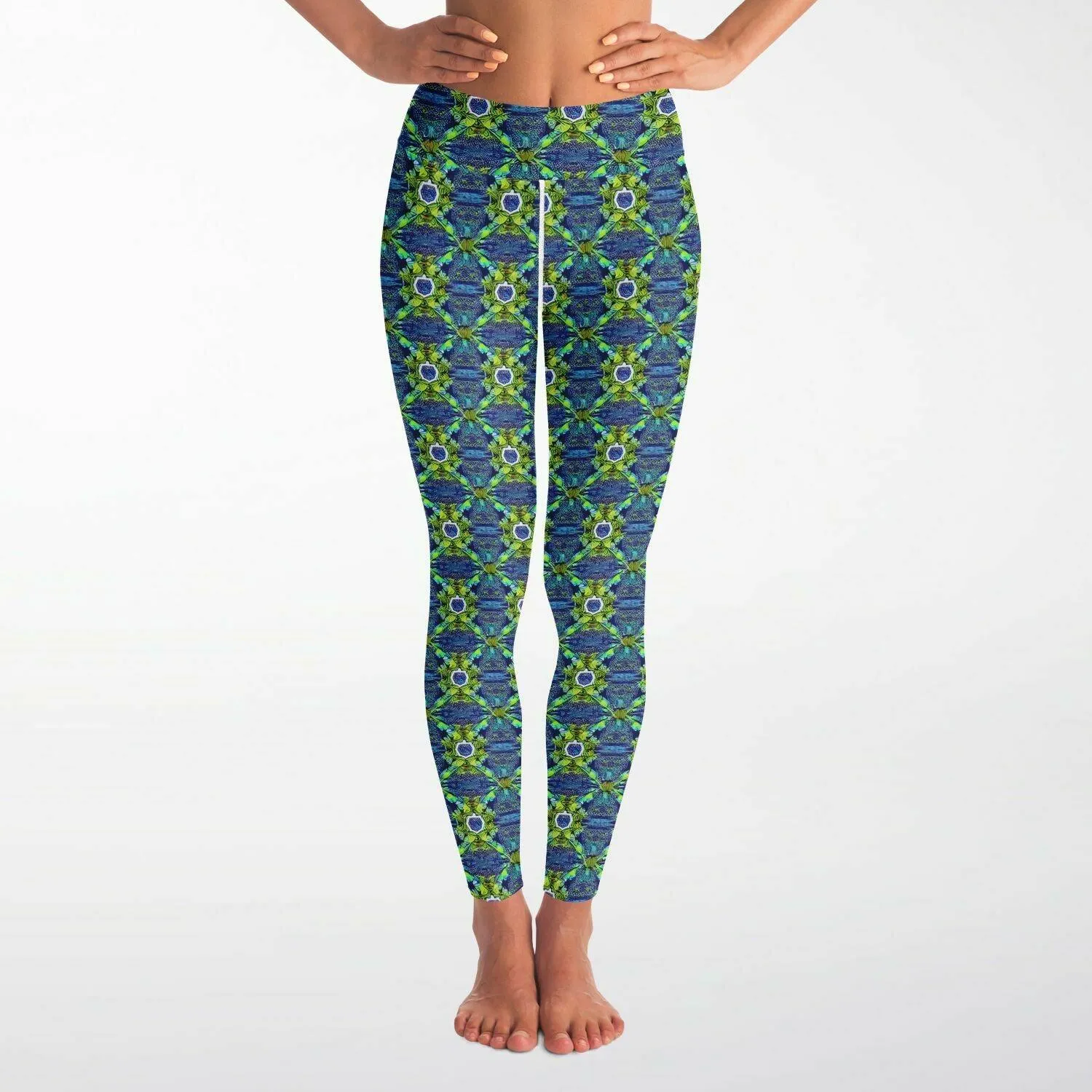 Green Slightly Psychedelic Yoga Leggings All Over Print