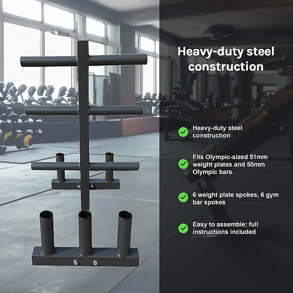 Heavy-Duty Olympic Weight Tree & Bar Rack Holder Storage