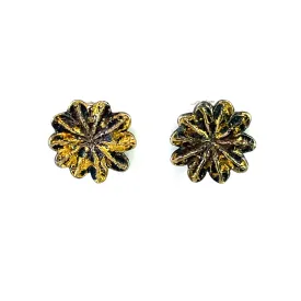 Oxidized Sterling Silver Flower Studs with 23k Gold Leaf