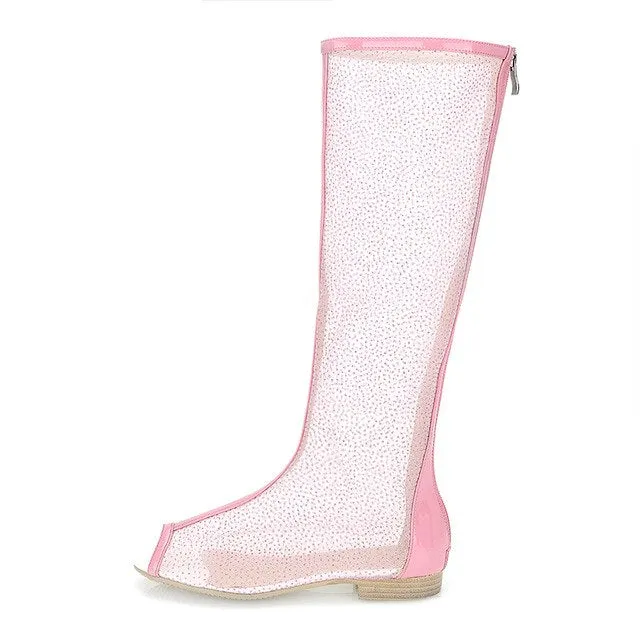 Peep Toe Air Mesh knee-high Boots