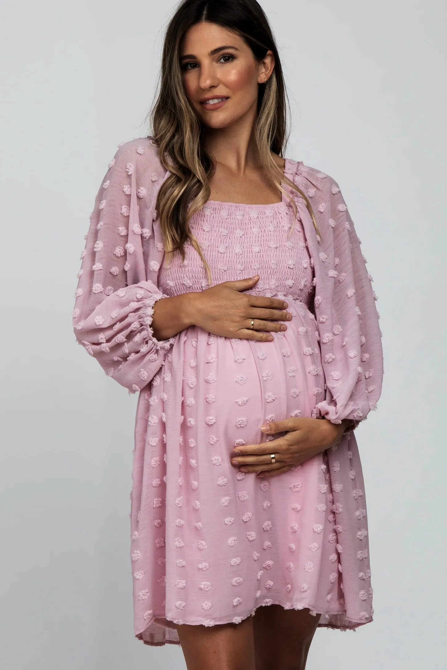 Rich Blush Pompom Baby Shower Maternity Nursing Dress