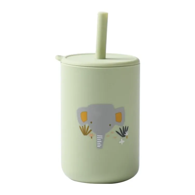 Silicone Baby Straw Cup | Green Elephant