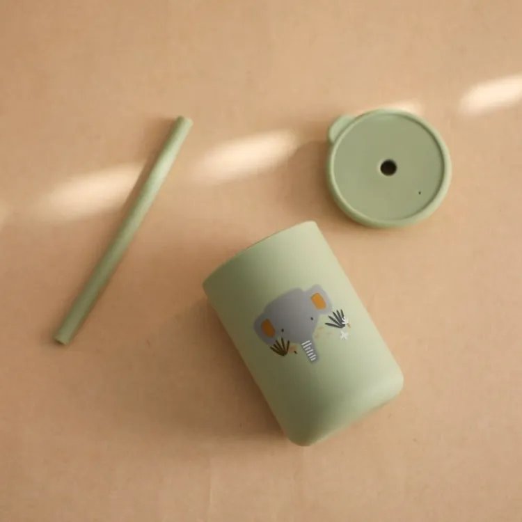 Silicone Baby Straw Cup | Green Elephant