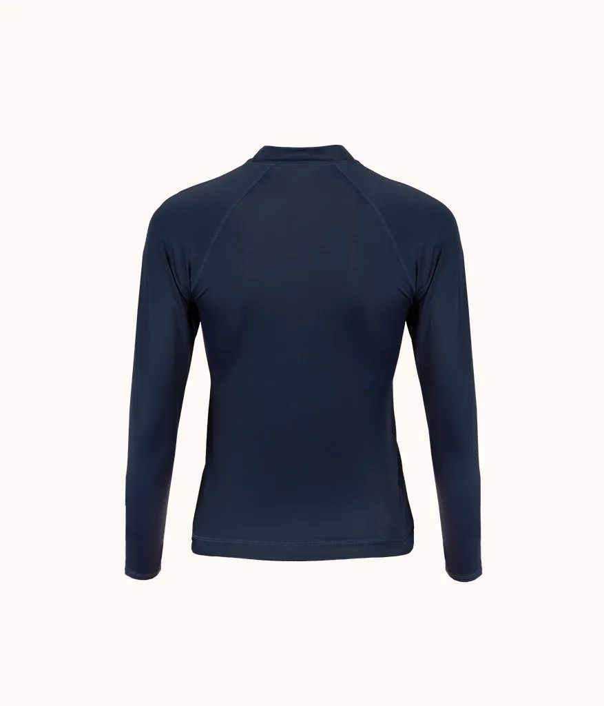 The Swim Long Sleeve Zip Rashguard: Navy