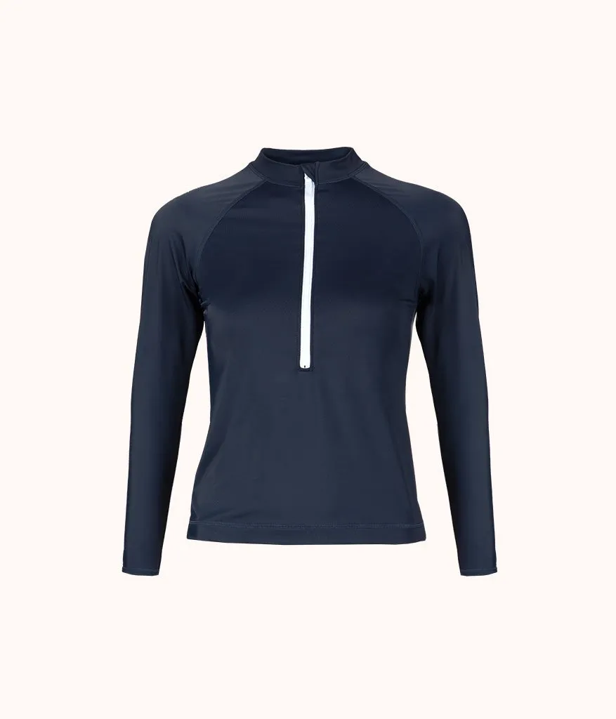 The Swim Long Sleeve Zip Rashguard: Navy