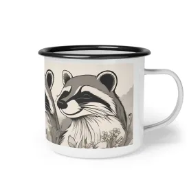 Three Raccoons, Enamel Camping Mug for Coffee, Tea, Cocoa, or Cereal - 12oz